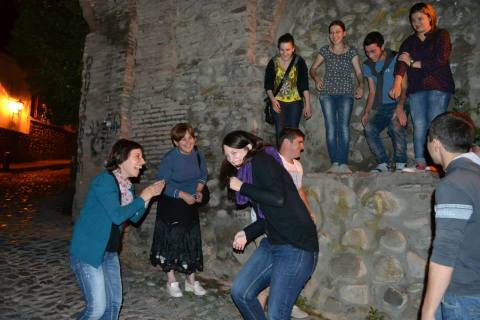 A moment of genuine laughter after climbing off a ledge